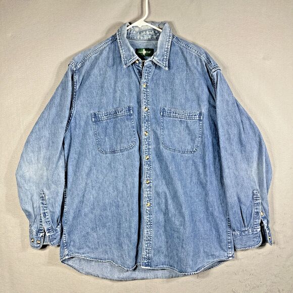 Hunt Club Mens XL 100% Cotton Denim Collared Button Up Shirt with Pockets - Picture 1 of 9
